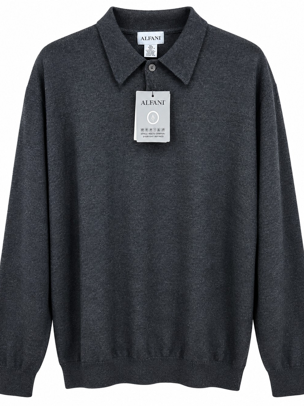 Alfani NWT Men's 100% Wool Dark Charcoal Crewneck Polo Sweater
